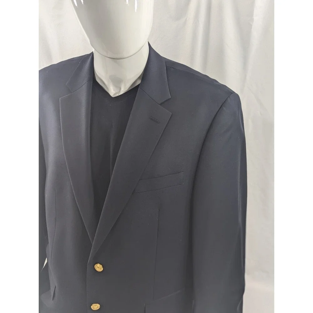 New No Tags Ralph Lauren Blazer Sports Coat Wool Navy Gold Button Jacket 42R 46